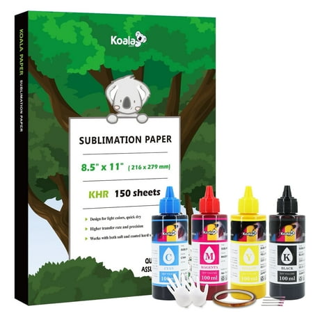 Koala Sublimation Bundle - 150 Sheets 8.5 x 11 Inch Sublimation Paper & 4 x 100ml Sublimation Ink for Inkjet Printers