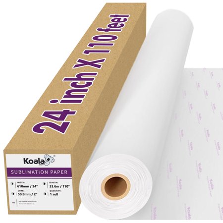 Koala Sublimation Paper Roll 24" x 110 Ft for Inkjet Sublimation Ink Printer Heat Transfer Fast Dry 105gsm , 24x110 Roll Sublimation Paper for Epson