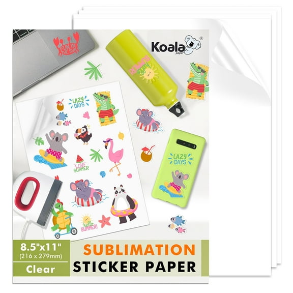Koala Sublimation Sticker Paper 8.5x11 inch, 25 Sheets Waterproof Matte Clear Vinyl Sticker Paper for Sublimation Heat Transfer, No Smear, No Fade