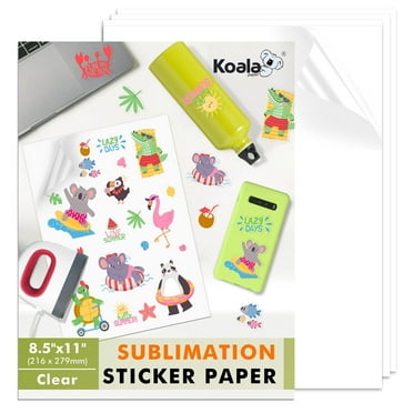 Koala Sublimation Sticker Paper 8.5x11 inch, 25 Sheets Waterproof Matte Clear Vinyl Sticker Paper for Sublimation Heat Transfer, No Smear, No Fade