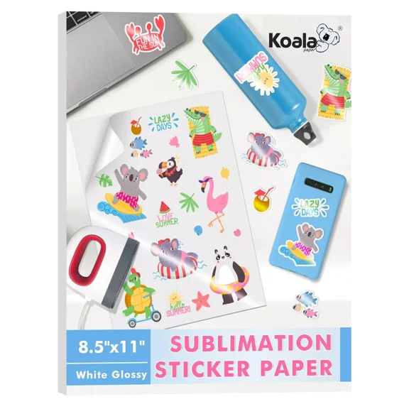 Koala Sublimation Sticker Paper Waterproof 25 Sheets,Glossy White , Vinyl Sticker Paper 8.5x11 for Sublimation Heat Transfer Outdoor Use