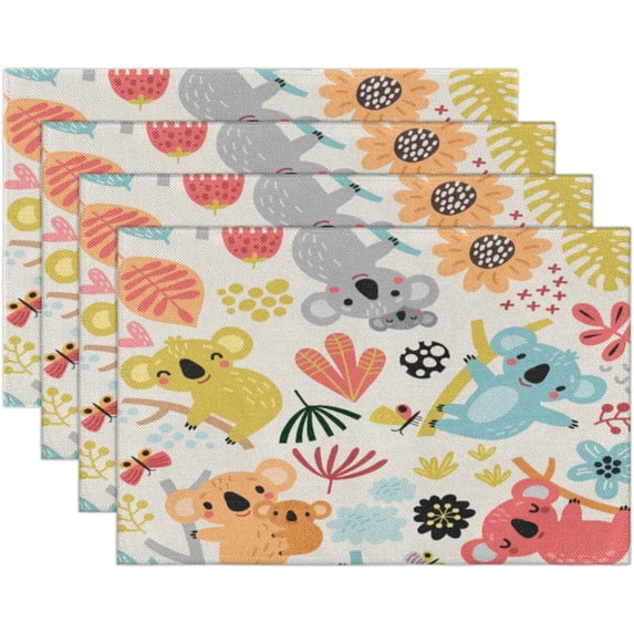Koala Summer Placemats for Dining Table 12 x 18 Inch Cute Animal Kitchen Fabric Placemat Holiday Rustic Vintage Washable Table Mats Set of 4