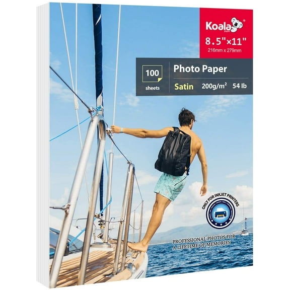 Koala Thin Photo Paper 8.5x11 In 100 Sheets Satin Photo Printer Paper for Inkjet Printer Water-Resistant Semi Gloss 200gsm