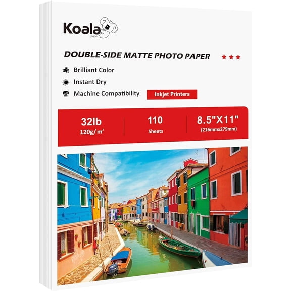 Koala Thin Presentation Paper Double-Sided Matte for Printing Photo 8.5X11 Inches 110 Sheets, Compatible with Inkjet Printer