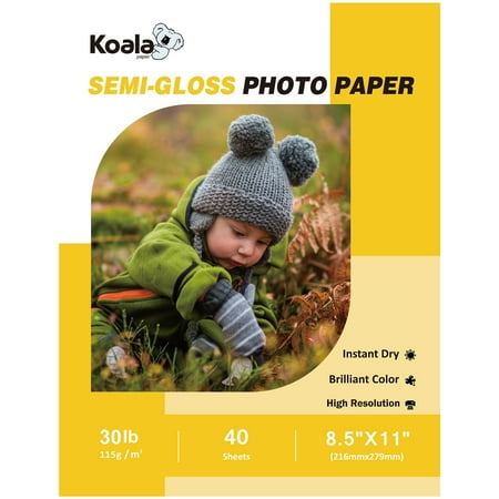 Koala Thin Semi-Gloss Photo Paper 8.5x11 for Inkjet + Laser Printers, 30lb Semi Glossy Printer Picture Paper 115g 7Mil for DIY Brochures, Flyers, Custom Chip Bags