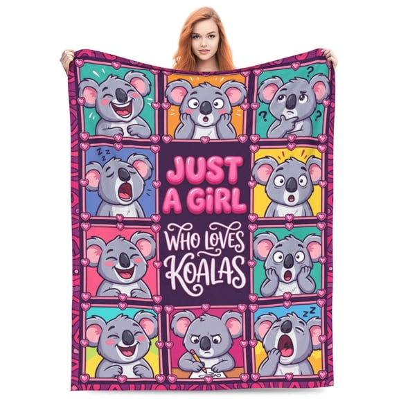 Koala Throw Blanket, Just A Girl Who Loves Koalas Soft Flannel Fleece For Sofa Couch Bed, All-Season Travel Nap Blanket For Home Office Reading 50x40