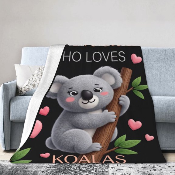 Koala Throw Blanket, Ultra Soft Flannel Koala Design, Cozy Throw for Adults Women, Koala Lovers Gift, Home Decor for Couch Sofa Bed 50x40