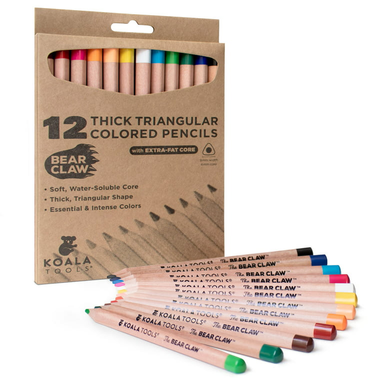 Koala Tools Bear Claw Colored Pencils (12), Water-Soluble, Fat, Thick,  Triangular Grip Colored Pencils
