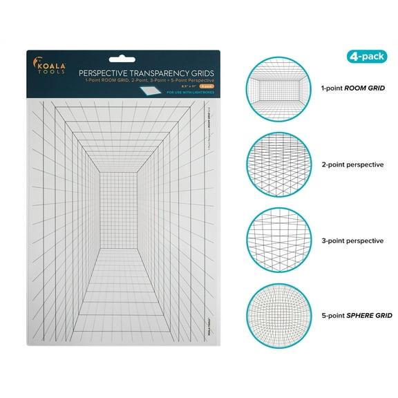 Koala Tools Geometric Transparency Grids, 8-1/2 x 11 Inches, Set of 4