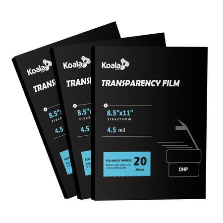 Koala Transparency Film for Inkjet Printer 60 Sheets 8.5x11 inch Clear Transparent Film Paper 8.5x11 Inch for Overhead Projector, Cratfs