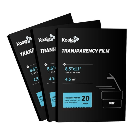 Koala Transparency Film for Inkjet Printer 60 Sheets 8.5x11 inch Clear Transparent Film Paper 8.5x11 Inch for Overhead Projector, Cratfs