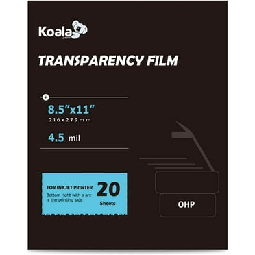 Koala Transparency Film for Inkjet Printer 8.5x11 Inch 20 Sheets Clear Film for Overhead Projector, Cratfs