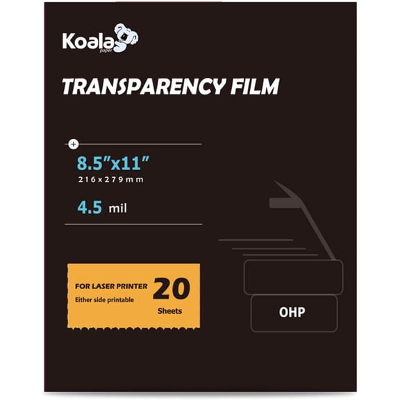 Koala Transparency Film for Laser Printer, Copiers, 8.5x11 Inches Double-sided Printable Clear Film , Work with Overhead Projector