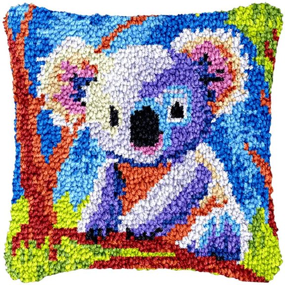 Koala on Tree Latch Hook Kits Pillow DIY Rug Cushion Making Kits with preprinted Pattern Canvas Instruction Yarns and Latch Hooking Pillow Cover Easy to Start DIY Home Decor Kits 43x43cm