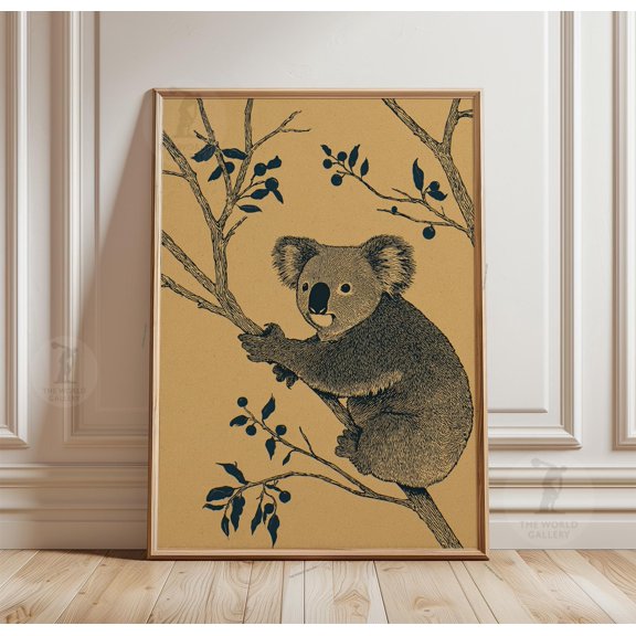 Koala Tree Poster, Wildlife Animal Wall Art, Minimal Botanical Nature Print, Poster Only