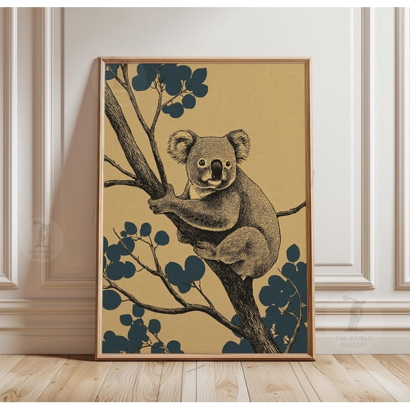 Koala Tree Poster, Wildlife Animal Wall Art, Minimal Botanical Nature Print, Poster Only