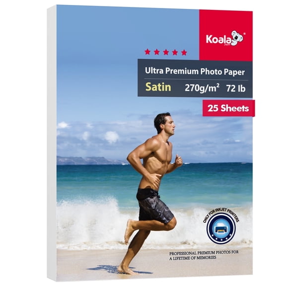 Koala Ultra Premium 72lb Photo Paper 8.5x11 In Satin Photo Paper for Inkjet Printer, Water-Resistant, No-fade, Long Lasting Semi Glossy Picture Paper 25 Sheets