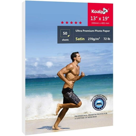 Koala Ultra Premium Photo Paper 13x19 inch Satin Photo Paper Heavyweight 72lb 50 Sheets for Inkjet Printers, Canon, Epson, HP DIY Portrait, Fineart, Posters