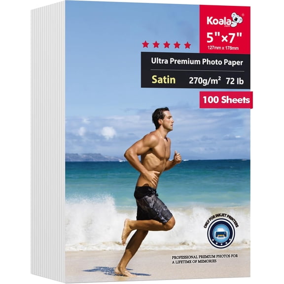 Koala Ultra Premium Photo Paper 5X7 In Satin Photo Printer Paper for Inkjet Printer Water-Resistant Semi Gloss 100 Sheets 72lb