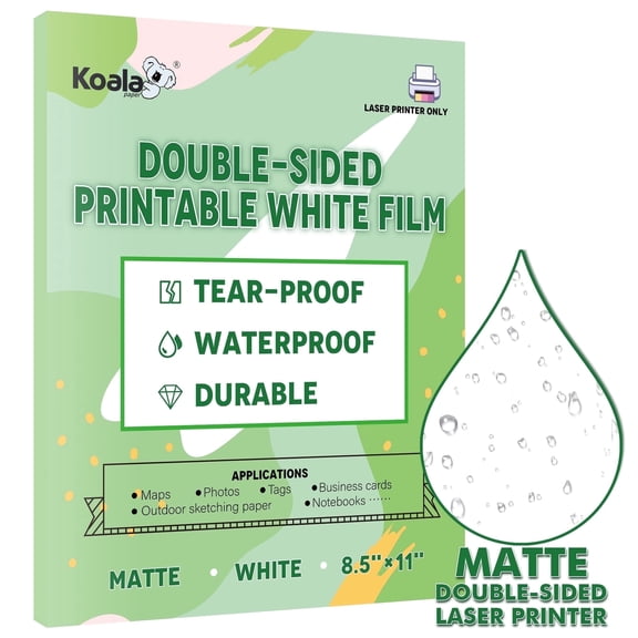 Koala Waterproof Paper for Laser Printer, Tearproof Synthetic Multipurpose Paper, 8.5x11 in, Double-sided Printable Matte Bright White, 25 Sheets
