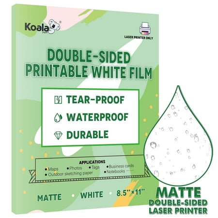 Koala Waterproof Paper for Laser Printer, Tearproof Synthetic Multipurpose Paper, 8.5x11 in, Double-sided Printable Matte Bright White, 25 Sheets