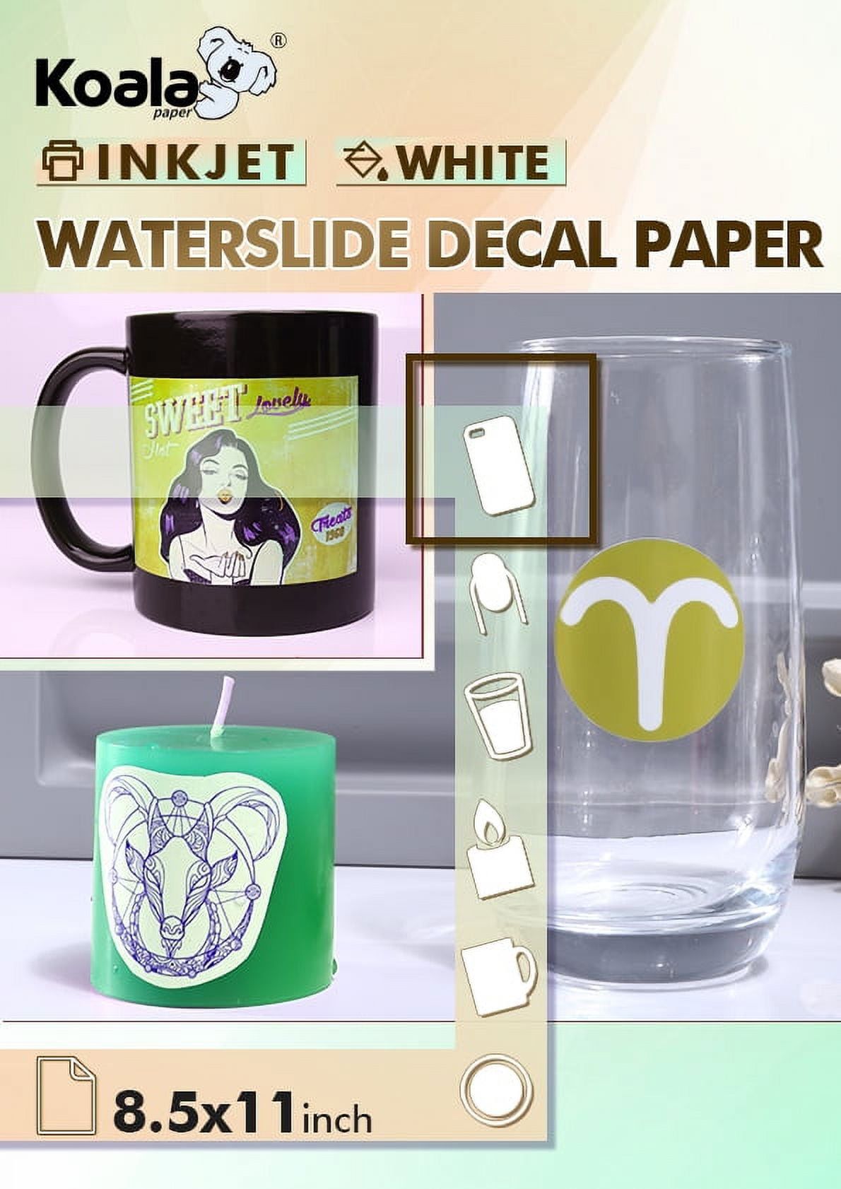 Koala Waterslide Decal Paper Inkjet White 8.5x11 Water Slide Transfer