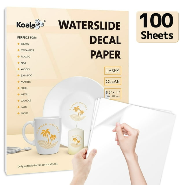 Koala Waterslide Decal Paper for LASER Printer 100 Sheets Clear Water