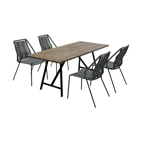 Koala and Clip 5 Piece Dining Set in Light Eucalyptus Wood and Metal with Grey Rope