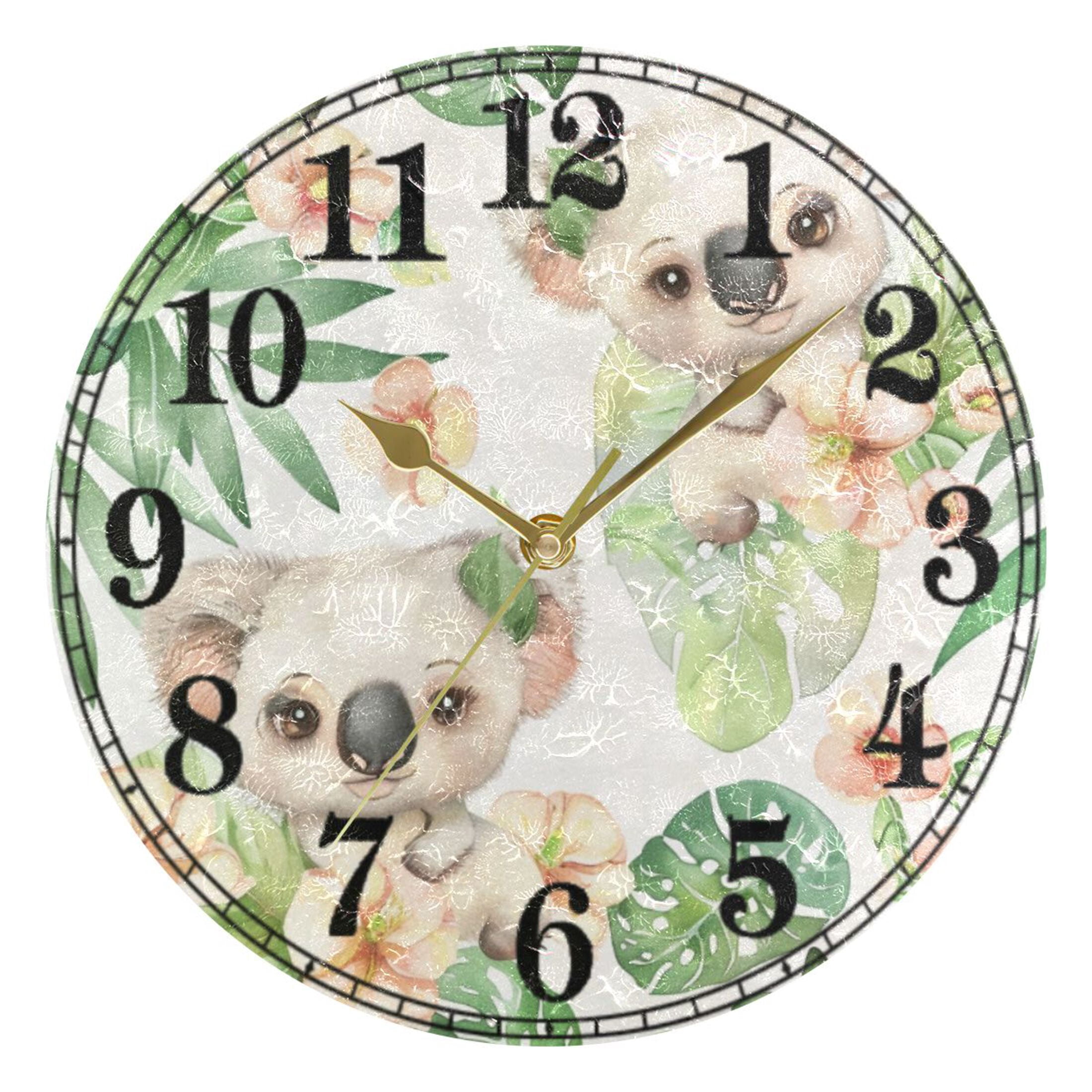 Koala in Palm Leaves Silent Wall Clock 10" Non-Ticking Battery Clock ...