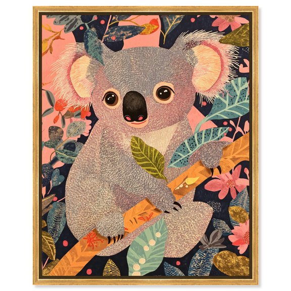 Koala in the Leaves Canvas Print Zoo Art by Art Remedy, Gold Frame, 36 x 45