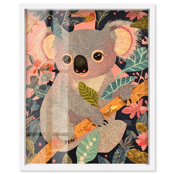 Koala in the Leaves Shadowbox Print Zoo Art by Art Remedy, White Frame, 20 x 24