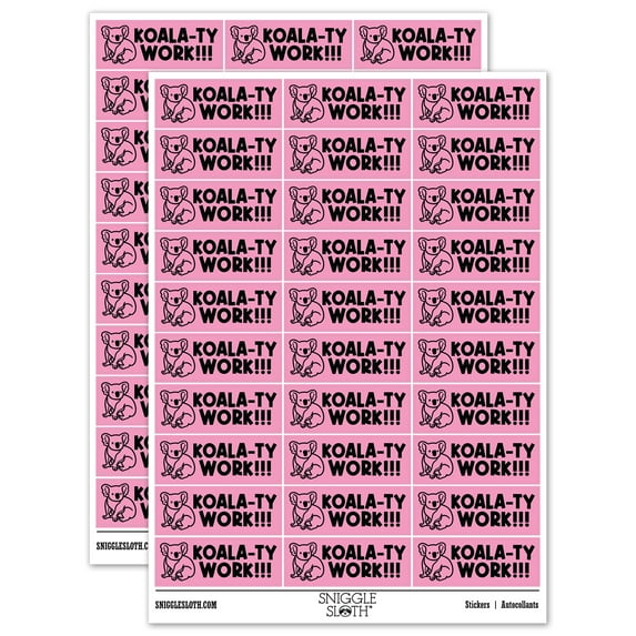 Koala-ty Quality Work Teacher Student School Sticker Set - Light Pink - Gloss Finish - 1.75" Medium