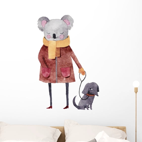 Koala with Dog Wall Decal Wallmonkeys Peel and Stick Animal Graphics (36 in H x 36 in W) WM502761