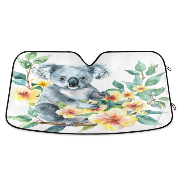Koala with Flowers Car Windshield Sun Shade Foldable Car Front Window Visor Heat and UV Protection 55x27.6