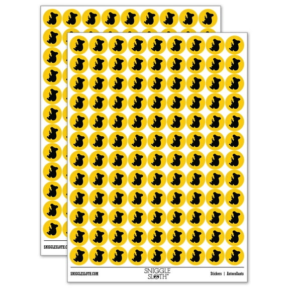 Koala with Leaves Solid 200+ Round Stickers - Yellow - Matte Finish - 0.50" Size