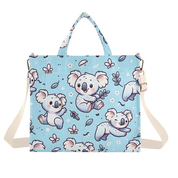 Koalas Leaves Blue Corduroy Tote Bag Handbag Large Messenger Bag Shoulder Crossbody Zipper Bag Purse
