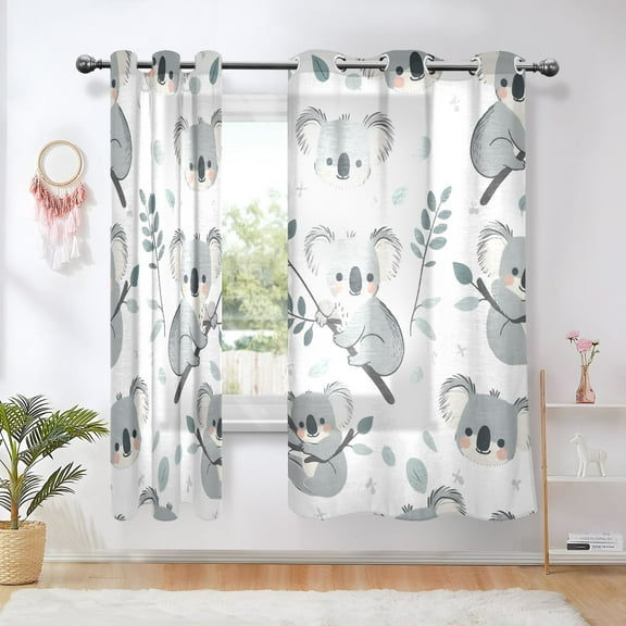 Koalas Leaves Grey Blackout Curtains Thermal Insulation 63 inch Grommet for Bedroom Living Room Bathroom Kitchen Windows 2 Pack