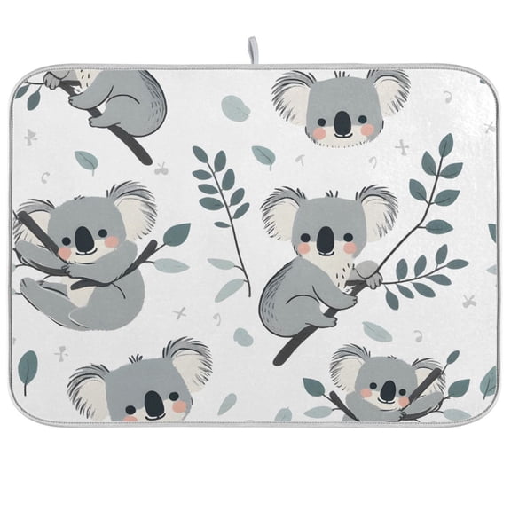 Koalas Leaves Grey Dish Drying Mat Dish Drainer Rack Mats Water Absorbent Non-Slip Easy Clean Heat Resistant for Kitchen Counter