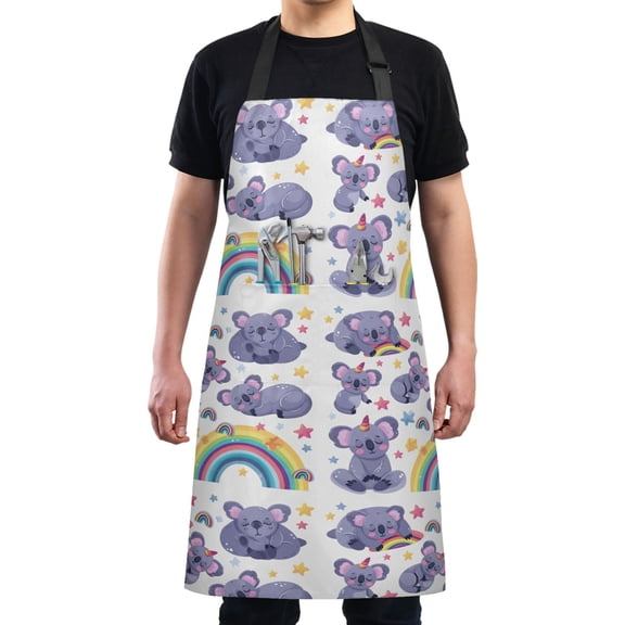 Koalas Star Rainbow Kitchen Apron with 2 Pockets Adjustable waterproof Cooking Aprons for Women Men Chef