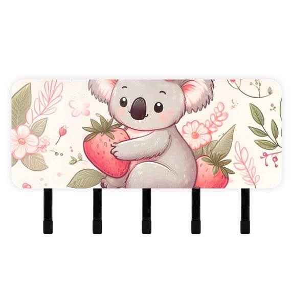 Koalas Strawberry Mail Holder Organizer Wall Mount with Shelf Key Holder Key Rack with 5 Key Hooks for Wall Decorative