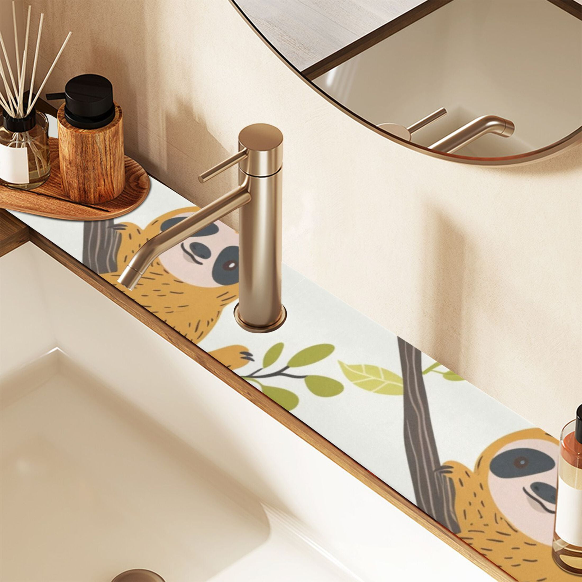 Koalas on Branch with Leaf Sink Splash Guard Faucet Drying Mat 30"x5.4