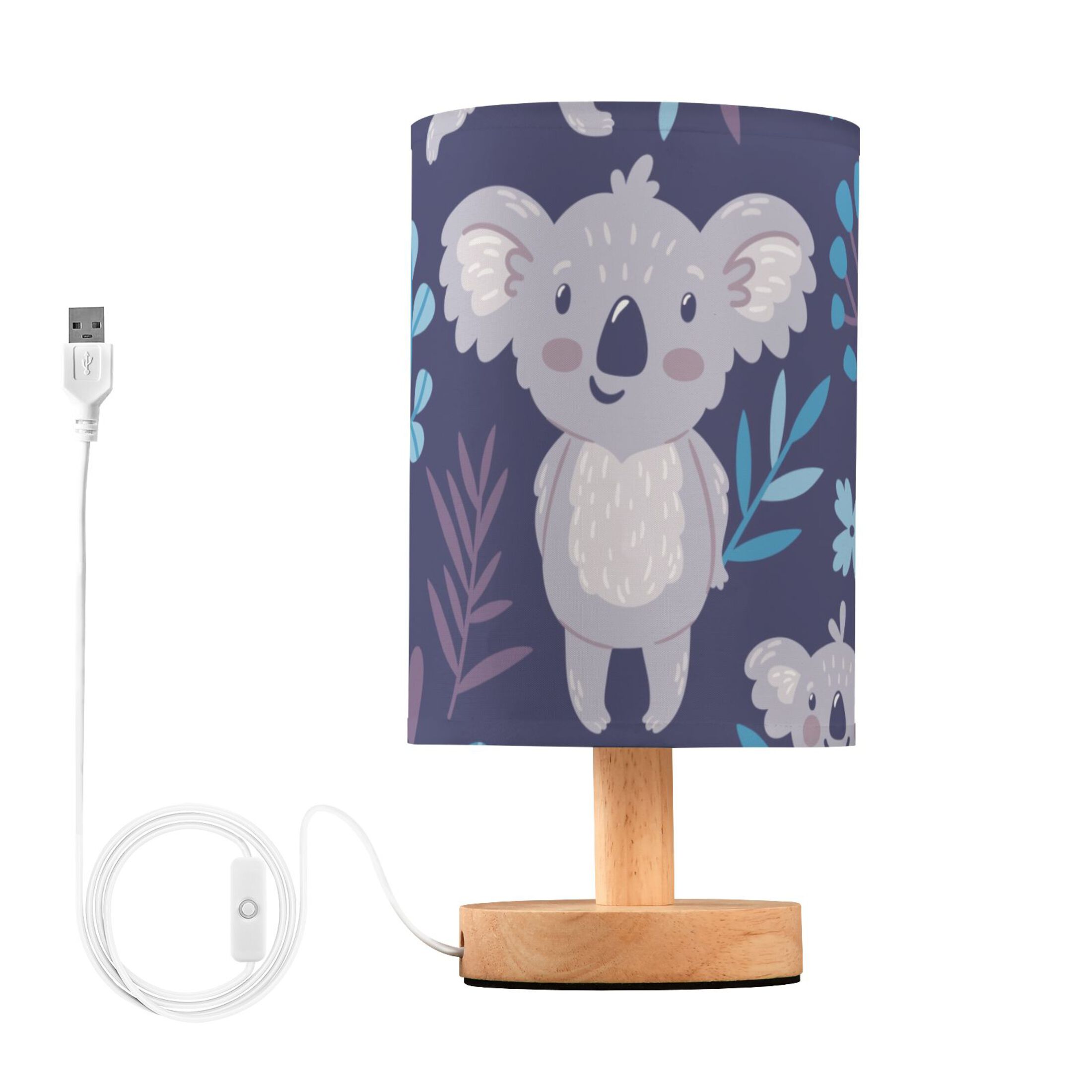 Koalas with Floral Bedside Table Lamp LED Warm Lights with USB Charging