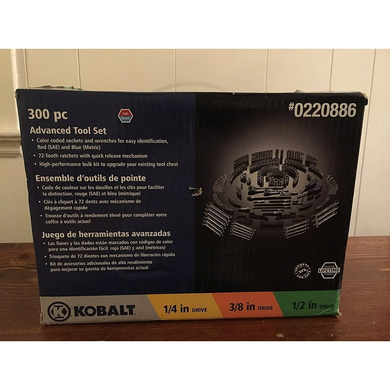 Kobalt 300-Piece Standard (SAE) and Metric Combination Polished Chrome Mechanics Tool Set Kobalt 300-Piece Standard (SAE) and Metric Combination Polished Chrome Mechanics Tool Set