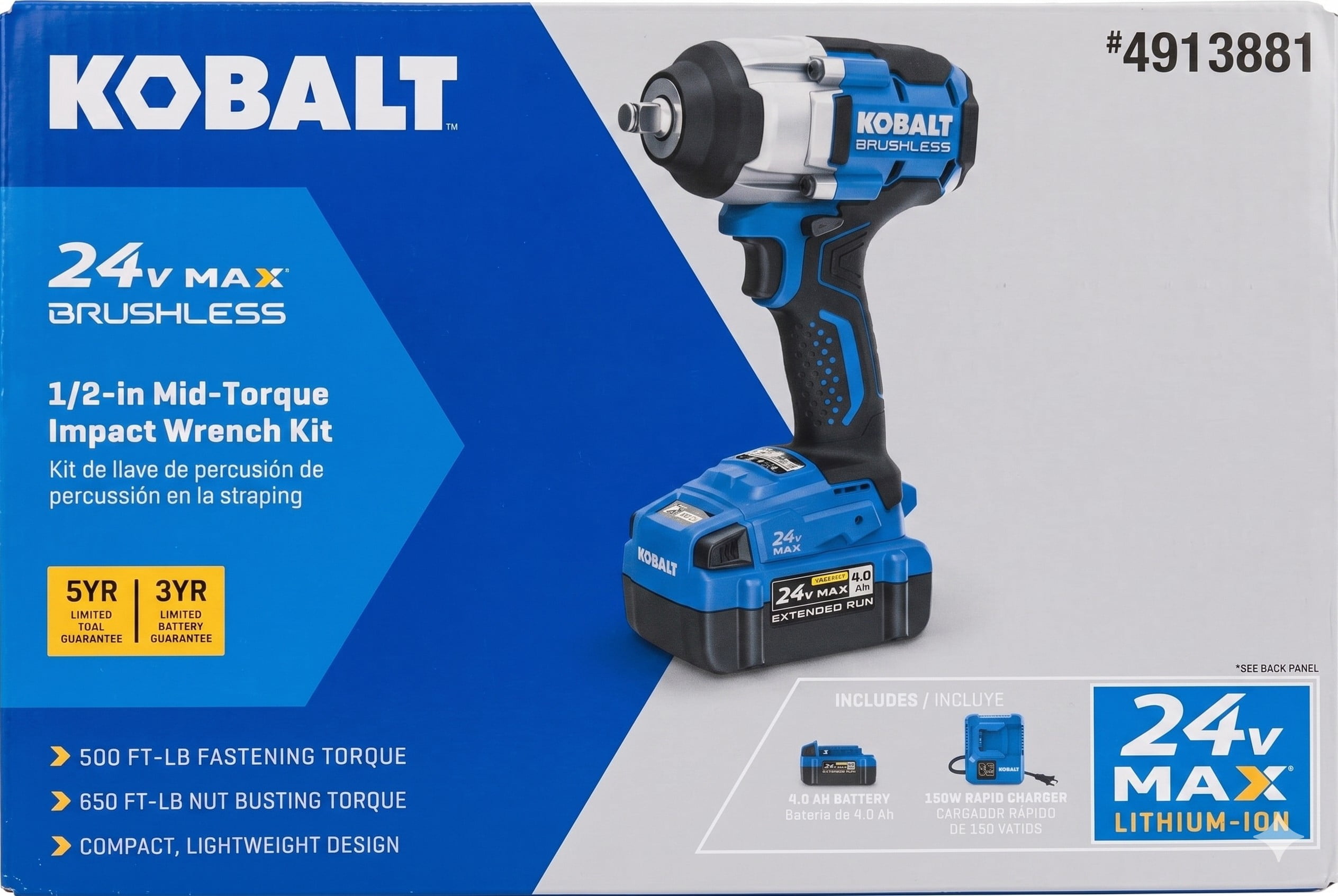 Kobalt Next-Gen 24-Volt Max 1/2-in Drive Brushless Cordless Impact Wrench (4.0Ah Battery & Charger Included)
