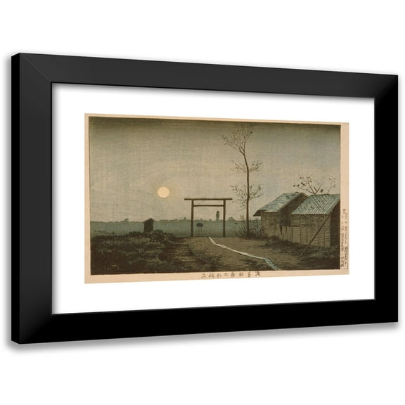 Kobayashi Kiyochika 14x11 Black Modern Framed Museum Art Print Titled - The Taro Inari Shrine in the Asakusa Ricefields (1877)