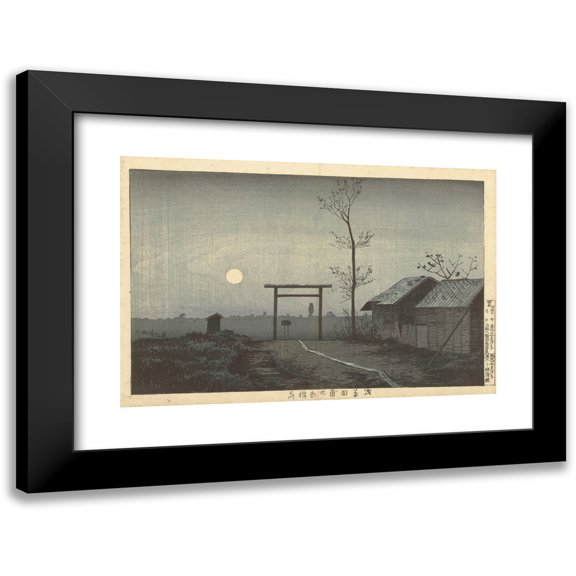 Kobayashi Kiyochika 14x11 Black Modern Framed Museum Art Print Titled - The Taro Inari Shrine in the Rice Fields at Asakusa (1877 - 1882)