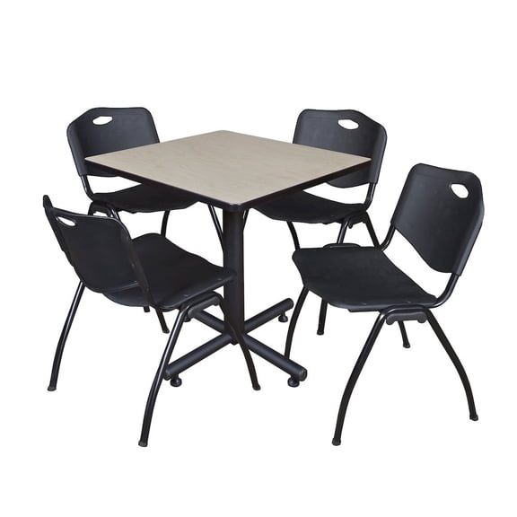 Kobe 30in. Square Breakroom Table- Maple & 4 'M' Stack Chairs- Black
