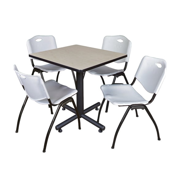 Kobe 30in. Square Breakroom Table- Maple & 4 'M' Stack Chairs- Grey