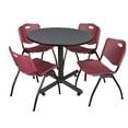 thumbnail image 1 of Kobe 36in. Round Breakroom Table- Grey & 4 'M' Stack Chairs- Burgundy, 1 of 8