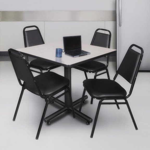 Regency Kobe 36 in. Square X-Base Breakroom Table- Maple, 4 Restaurant Stack Chairs- Black